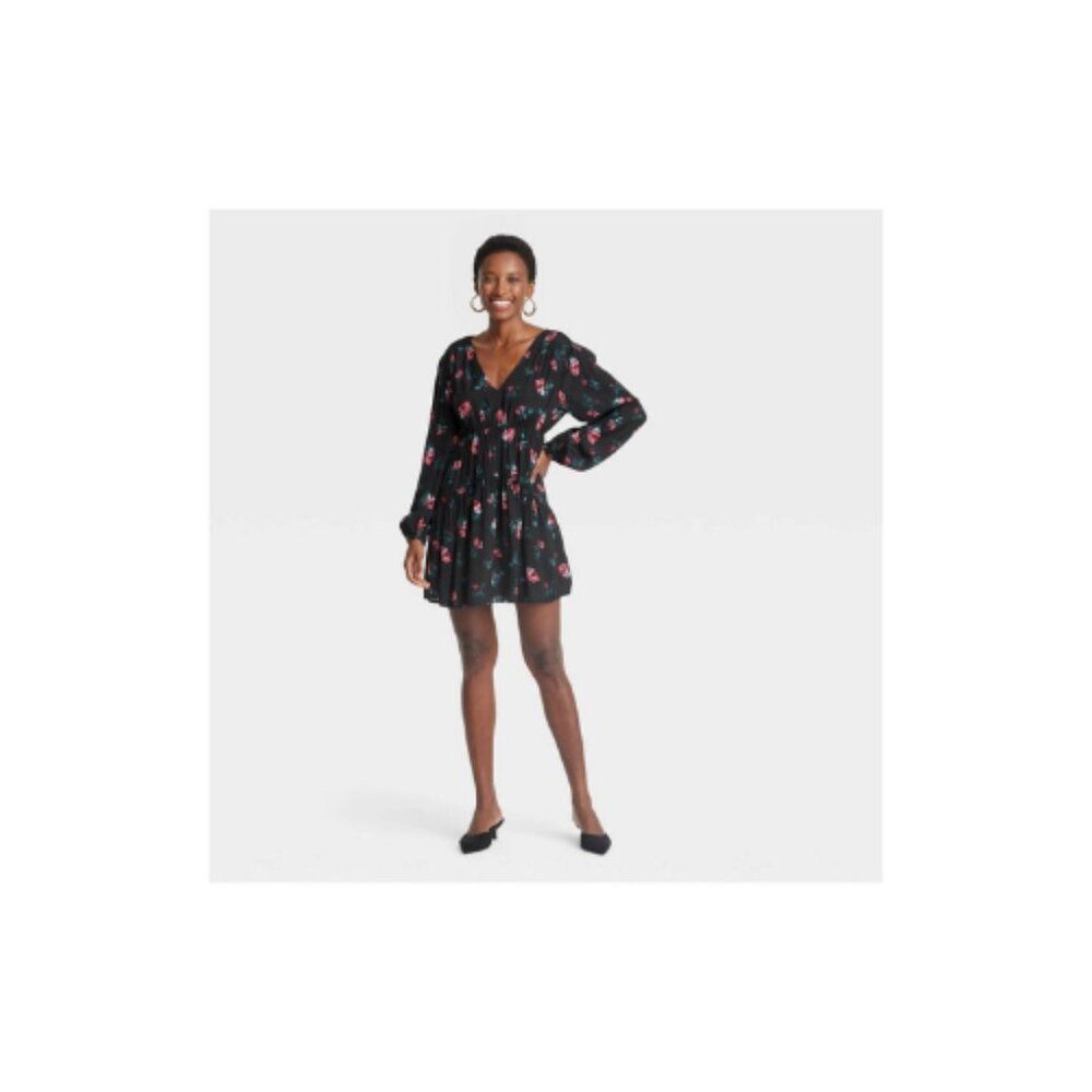 Women's Balloon Long Sleeve Dropped Waist Mini A-Line Dress - A New Day
